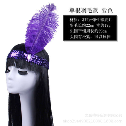 1Halloween Savage Cos Feather Headdress Indian Feather Headdress Red White Black Feather Indian Chief Cap