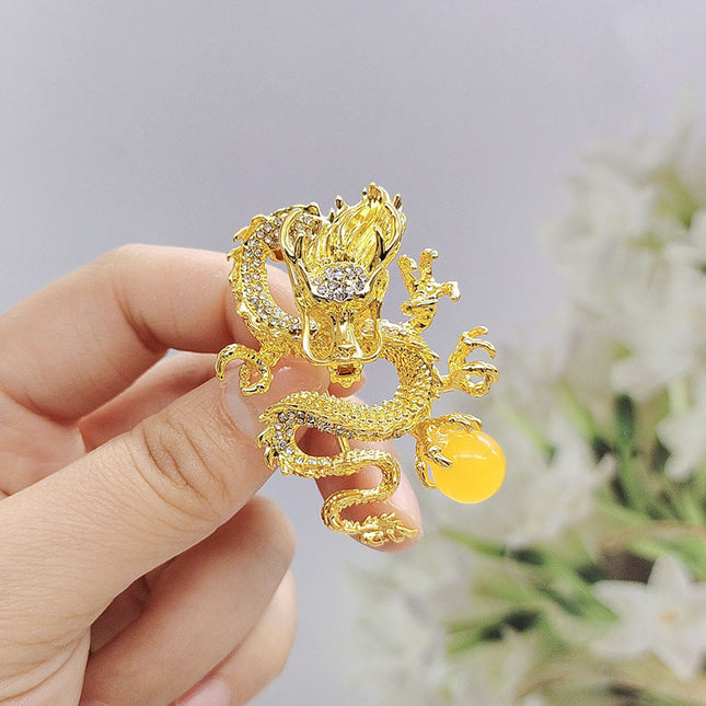 Popular dragon brooch niche high-grade corsage high-end pearl pin jewelry men's and women's vintage clothing accessories