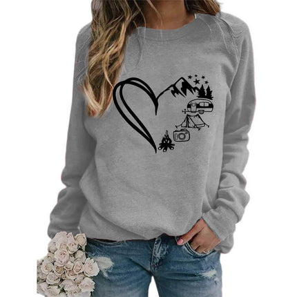 Love Camping Printed Round Neck Jacket Sweatshirt European Size Women's Coat Long Sleeve Cross-border Autumn and Winter Foreign Trade Supply