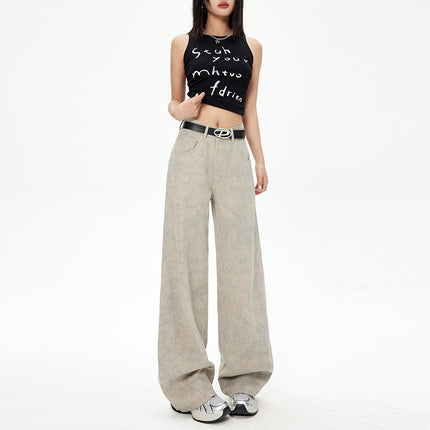 American Tie-Dye Printed Wide-Leg Jeans for Women 2025 Spring and Summer New High-Waisted Loose Versatile Straight-Leg Floor-Length Pants