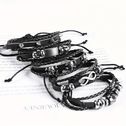 Cross-border European and American Men's Woven Leather Bracelet suit Multi-layer Skull Head Unlimited Symbol Bracelet Leather Bracelet