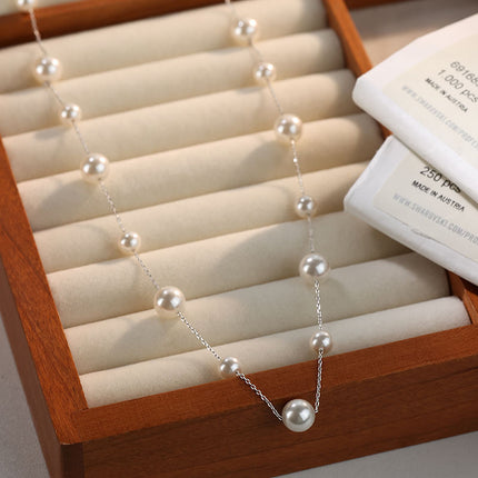 Gypsophila Pearl Necklace Women's 925 Silver Titanium Steel Perfect Round Light Luxury Niche High-End Clavicle Chain Sweater Chain