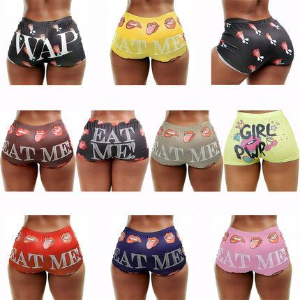 TD2772 European and American Amazon Summer New Women's Tight Stretch Casual Shorts Lip Letter Printed Hot Pants