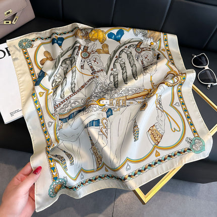 New Style Square Scarf Small Silk Satin Imitation Silk Women Flower and Bird Printed Beautiful Silk Scarf Thin Small Square Scarf Scarf Scarf