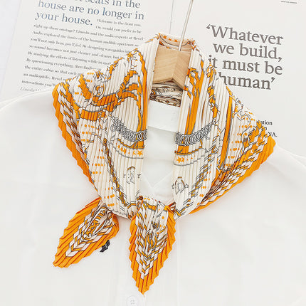 Crumpled Scarf Women's Spring and Summer Elegant Printed Diamond Scarf Korean Style Professional Small Scarf All-match Decorative Thin Scarf
