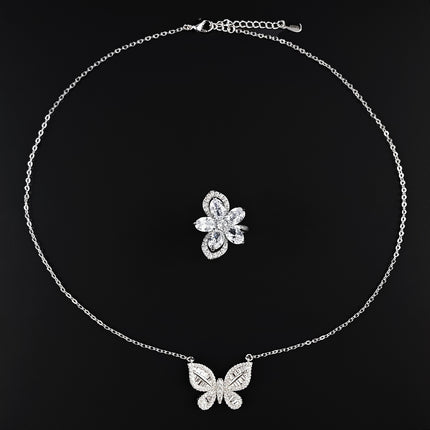 Chinese Valentine's Day Jewelry Set Two-Piece Set Female Butterfly Element Ring Necklace Niche R4204-X5659