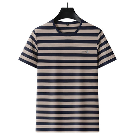 Woodpecker Men's Summer in stock Heavy Round Neck Shirt Striped Light Business Fit Casual Men's Top Simple