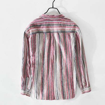 757 Spring and Summer New Men's Casual Linen Stripesd Shirt Drop Shipping