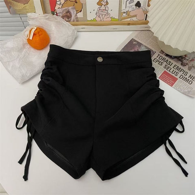 Black Ultra-Short Shorts for Women, Summer Thin High-Waisted Slimming Sports Hot Pants, Drawstring Casual Hot Shorts for Hot Girls