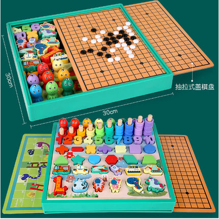 Wooden Children's Educational Nine-in-One Multifunctional Game Chess Checkers Flying Chess Gobang Colosseum Chess Toy