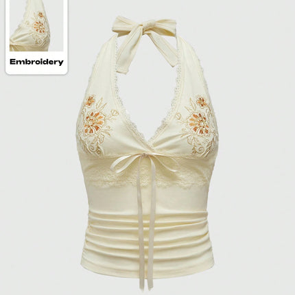 Topic 3 Sexy Floral Embroidery Lace Stitching Lace Vest Hanging Neck Slim-Fit Slimming Sling