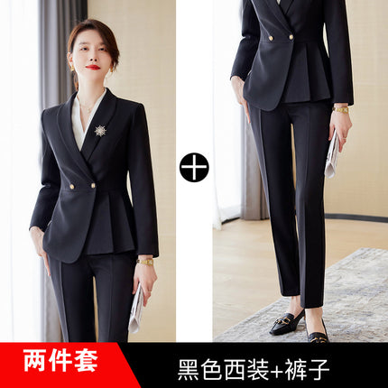 Gray Professional Suit Suit for Women Wholesale Autumn and Winter Temperament Slim Hotel Front Desk Workwear Jewelry Store Work Clothes for Women