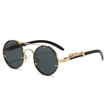 Cross-border European and American sunglasses men's retro punk metal leopard head round frame fashion double beam personality sunscreen sunglasses women