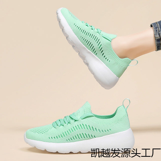 2025 Spring Lace-Up Lightweight Cushioning Running Shoes for Men and Women, Cross-Border Large Size Flyknit Casual Sports Shoes, Dropshipping Available