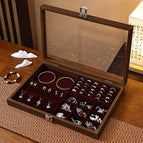 Walnut interior wine red jewelry box [4-in-1]