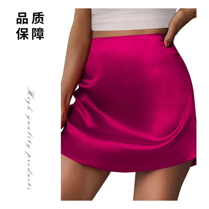 Cross-Border Amazon New Satin Skirt Women's Mini A-Line Skirt Pleated Skirt High Waist Satin Skirt
