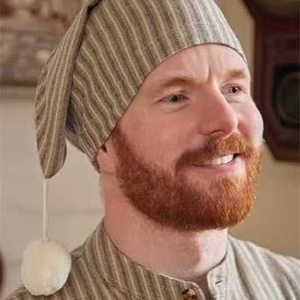 Amazon new men's long hat ladies with white fur ball nightcap adjustable hat circumference can be used for parent-child