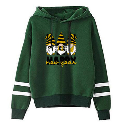 Santa happy printed parallel bars striped hooded hoodie European and American men's and women's European size cross-border autumn and winter
