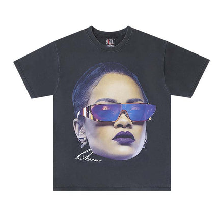 Saint Michael Cho Big Face European and American Retro Washed and Distressed Commemorative Portrait Short-Sleeved T-Shirt Trendy