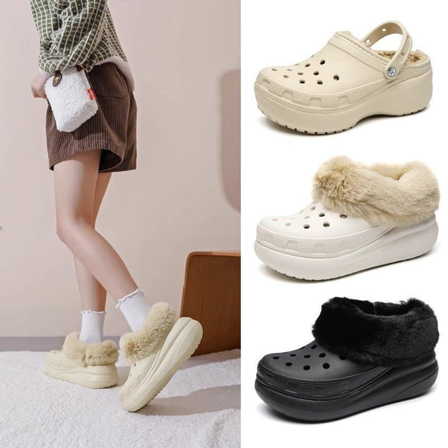 Wholesale hole shoes winter liner fur cover fleece-lined heel belt warm plush men and women detachable shoe cover shoelaces