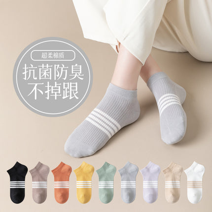 Women's socks wholesale spring and summer simple antibacterial socks deodorant sweat-absorbent boat Socks ins trendy striped short tube women's socks summer