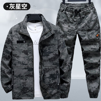 Work Clothes suit Men's Spring and Autumn Wear-Resistant Workwear Labor Suit Elastic Camouflage Suit Thickened Auto Repair Training Suit Outdoor