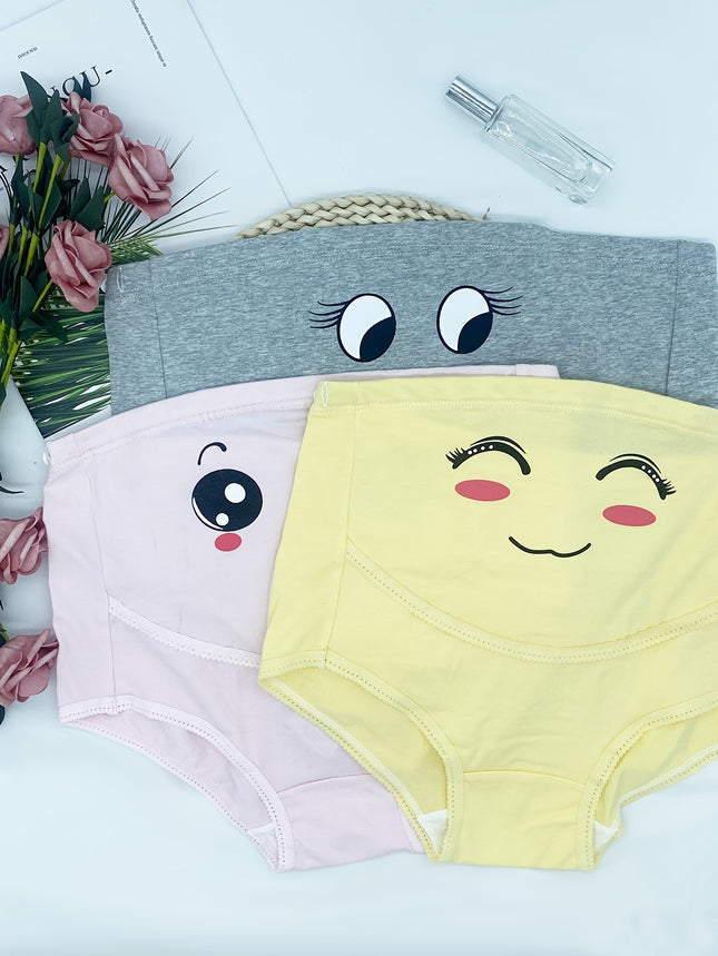3Pcs Women's Maternity Cute Cartoon Smile Face Print Boxers