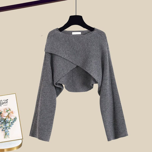 plus size women's autumn suit women's 2024 new style small casual knitted sweater suspender skirt two-piece set