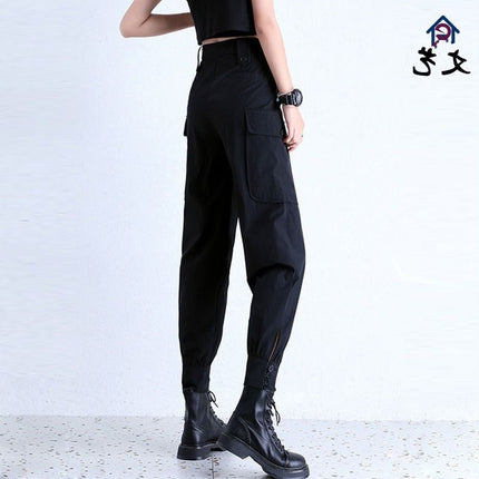 Women's Fleece-Lined Thickened Winter Korean-Style Cargo Pants, Jogger Loose Slimming Ins Harem Casual Pants for Students