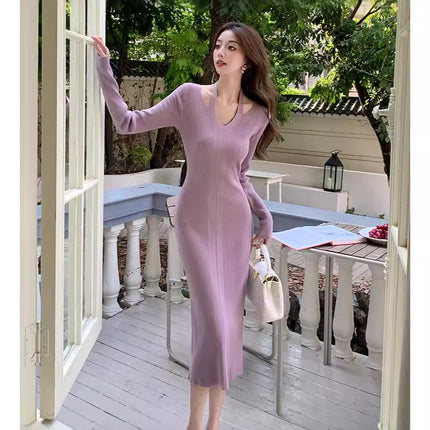 2024 Cross-border High-end Temperament Goddess Fan Long-sleeved dress Women's Sexy Chic Unique Hip Skirt
