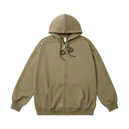 Loose version of the earth color 320G zipper hooded moss green light green grass green solid color simple sweater for men and women