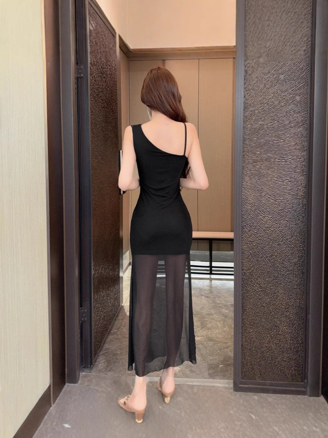 One-Shoulder Evening Dress 9333 Nightclub Sexy Dress Slimming Look Elegant Foot Bath Massage Technician Work Clothes