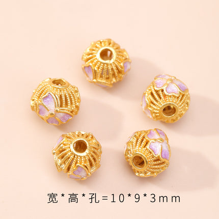 Cloisonné Hollow Beads Oil-Dropped Color-Preserving Copper-Plated Sand Gold DIY Burnt Blue Accessories Handmade Beaded Bracelet Jewelry Accessories