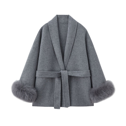 2025 Autumn and Winter Wool Double-Sided Woolen Outwear Woolen Short Fox Fur Petite Outwear Women's Mulberry Silk Jacket