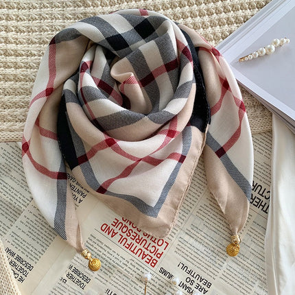 2024 New Cotton and Linen Square Scarf Autumn and Winter Neck Protection Small Scarf Women's Magnetic Buckle Triangle Scarf High-grade All-match Scarf