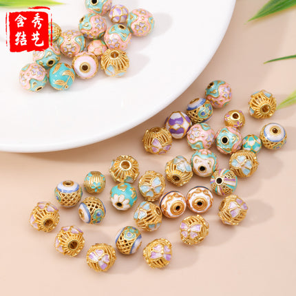 Cloisonné Hollow Beads Oil-Dropped Color-Preserving Copper-Plated Sand Gold DIY Burnt Blue Accessories Handmade Beaded Bracelet Jewelry Accessories