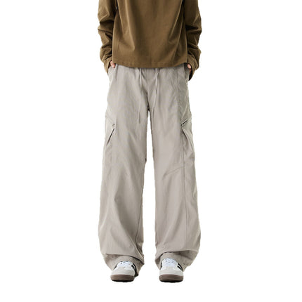 American-Style Outdoor Cargo Pants for Men, Autumn Quick-Dry Water-Repellent Hiking Long Pants with Functional Side Chains, Sports Casual Pants