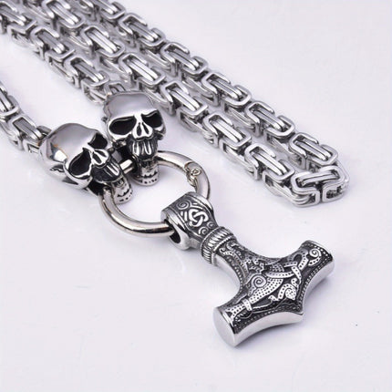 Hot Selling Retro Hammer Skull Necklace Stainless Steel Chain Viking Nordic Gothic Jewelry Wholesale
