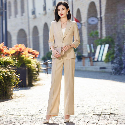 Green Wide-leg Pants Suit suit Women's Summer Thin 2023 High-end New Elegant Casual Cropped Sleeve Small Suit