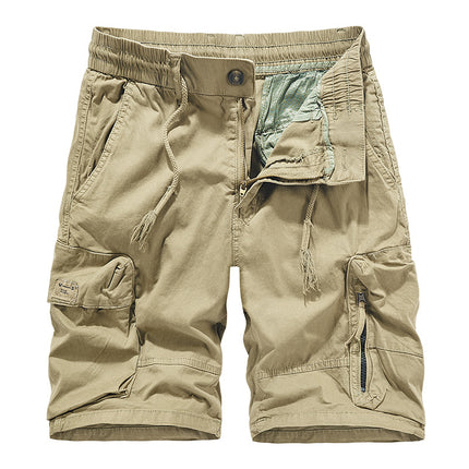 Multi-pocket overalls men's summer Japanese style overalls trendy casual shorts men's washed stretch garment dyed pants