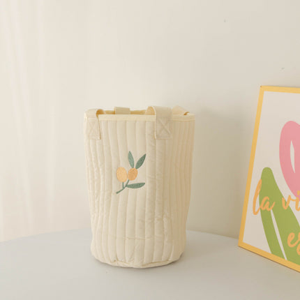 New Baby Stroller Storage Hanging Bag, Bottle and Diaper Bag, Quilted Cotton Embroidered Tote Bucket Bag, Cute Baby Storage