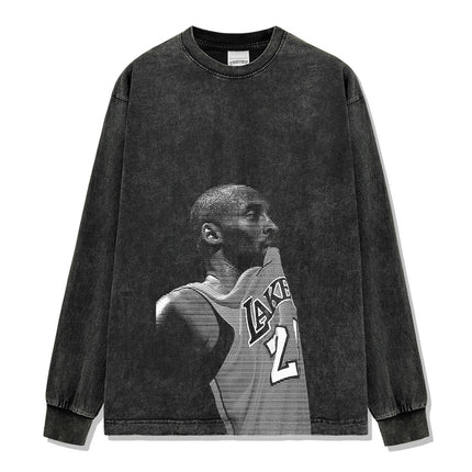 Loose Casual Kobe-Style Trendy Short-Sleeve High-Street Retro Heavyweight Pure Cotton Solid Color T-Shirt with Direct Spray Print by a Trendy Brand