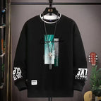 Round neck sweatshirt landscape black / (s size) weight 70-85