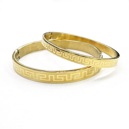 Fashionable Stainless Steel Buckle Bracelets for Men and Women, Great Wall Pattern, Multiple Sizes, Ready-Made Wholesale Accessories