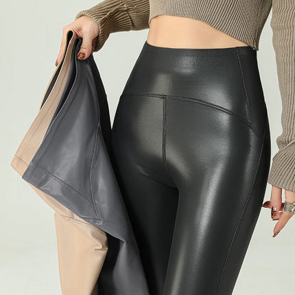 High-Bottom Baby Leather Women's Leather Pants 2024 New Autumn and Winter Velvet High-Waist Outer Wear Tight-Fitting Leggings Yoga