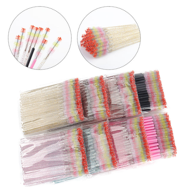 New 50-Pack Disposable Eyelash Brushes, Special for Eyelash Extensions, Crystal Handle Colorful Eyebrow Brushes, Factory Wholesale