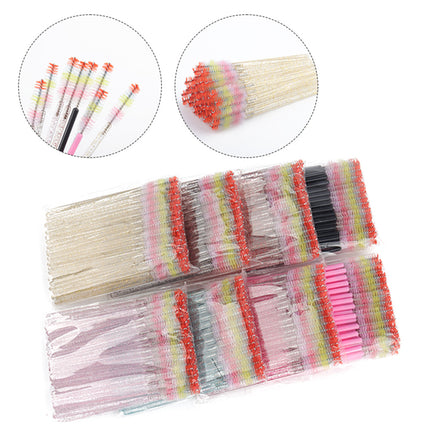 New 50-Pack Disposable Eyelash Brushes, Special for Eyelash Extensions, Crystal Handle Colorful Eyebrow Brushes, Factory Wholesale