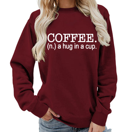 Coffee a hug printed round neck women's top vests foreign trade supply autumn and winter coat casual loose European size