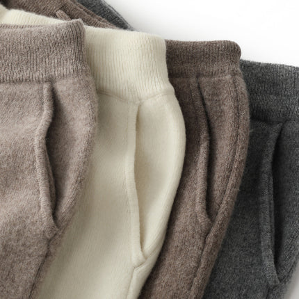 New Pure Wool Leggings Women's Fashion Casual Thickened Knitted Pants Solid Color Lace-up Sesame Dot Outer Pants Trousers