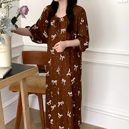 Mishiti Cotton Silk New Chinese Style Short-Sleeved Nightgown for Women, Summer Thin Style, National Style Cotton Silk Home Wear, Can Be Worn Outside